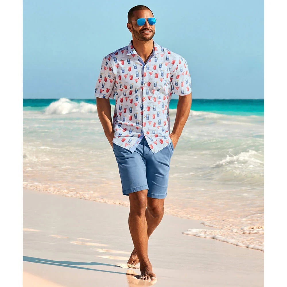 Tommy Bahama White and Blue Cocktail Print Shirt - Picture 3 of 5
